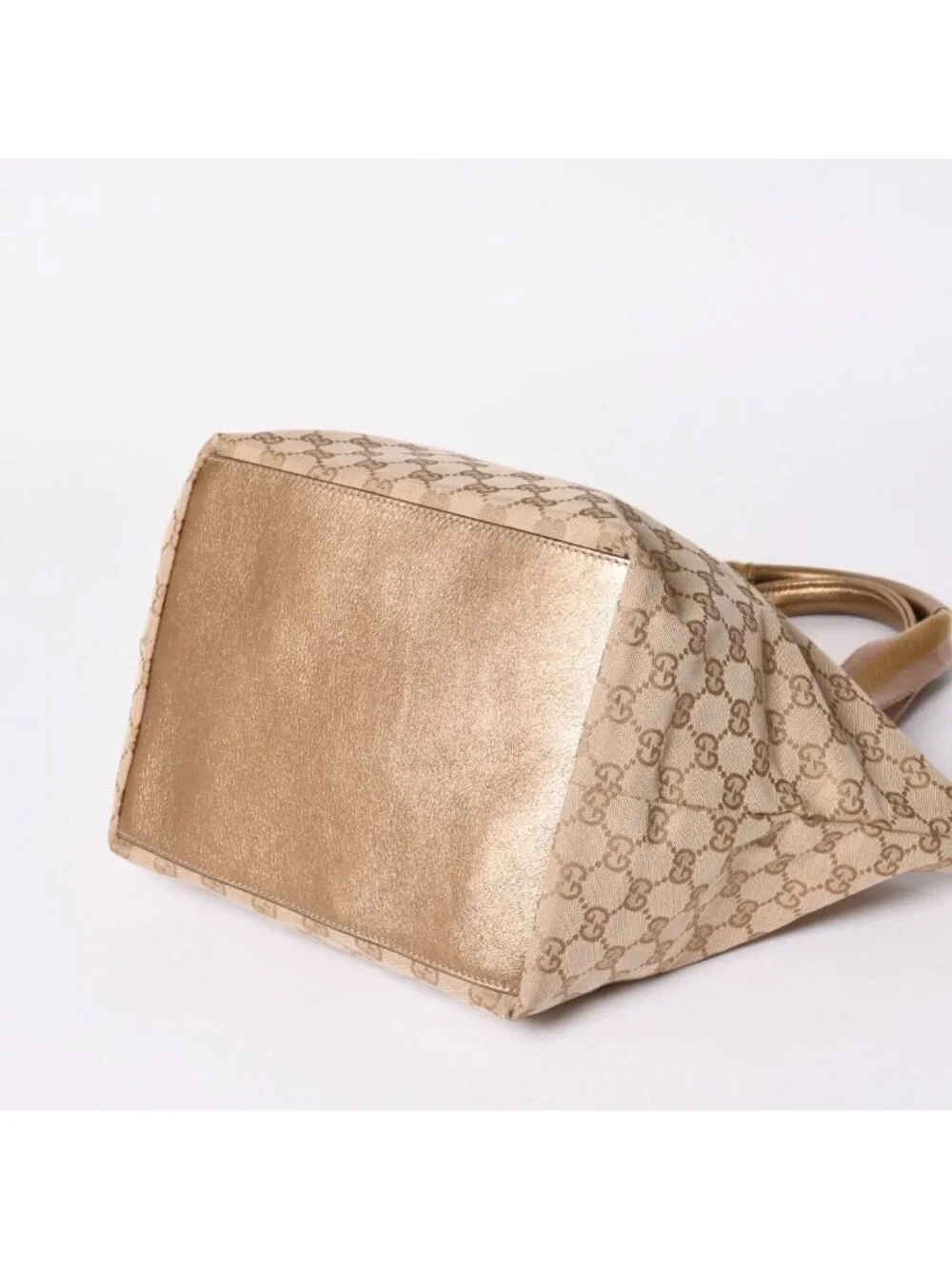Gucci Tote Bag GG Canvas Beige Gold Blanc